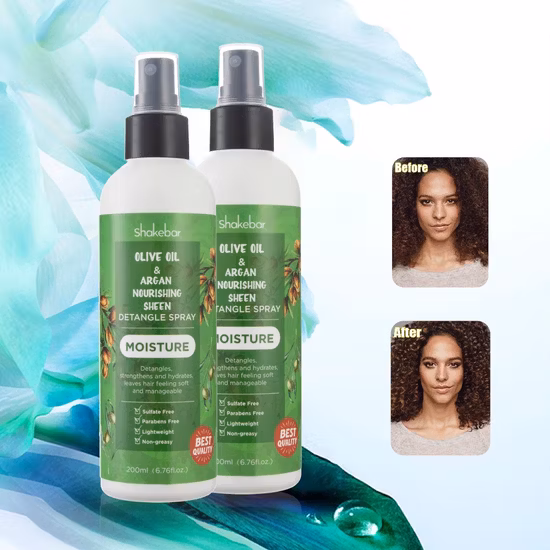 Cuidado del cabello de marca privada Aceite de oliva Spray nutritivo para el cabello con brillo y desenredado